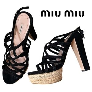 Miu miu black suede platform heels